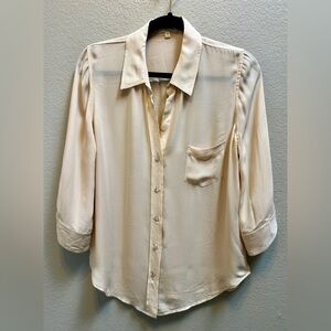 L'Agence Silk Ivory Dani Button Up Blouse Collared 3/4 Sleeve Top Size Medium
